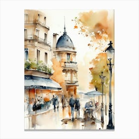Paris city, passersby, cafes, apricot atmosphere, watercolors.8 Canvas Print