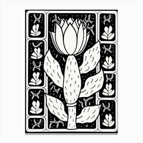 B&W Cactus Illustration Opuntia Fragilis 1 Canvas Print
