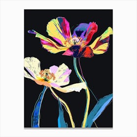 Neon Flowers On Black Poppy 4 Canvas Print