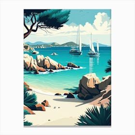 Costa Smeralda, Sardinia, Italy - Retro Landscape Beach and Coastal Theme Travel Poster Canvas Print