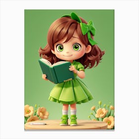 Little Girl Reading A Book Canvas Print