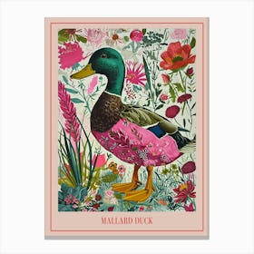 Floral Animal Painting Mallard Duck 1 Poster Canvas Print