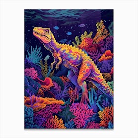 Neon Underwater Dinosaur With Coral Canvas Print