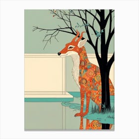 Fox In Water Canvas Print