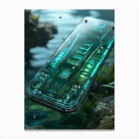 Aquatic Version Of A Smartphone With Creature Like Features Scales Shimmering In Shades Of Green An Canvas Print