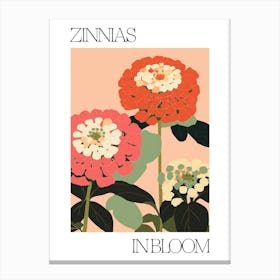 Zinnias In Bloom Flowers Bold Illustration 2 Canvas Print
