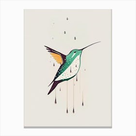 Hummingbird In Rain Retro Minimal Canvas Print