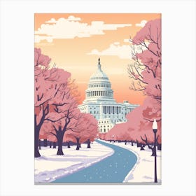 Vintage Winter Travel Illustration Washington Dc Usa 1 Canvas Print