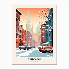 Vintage Winter Travel Poster Chicago Usa 2 Canvas Print