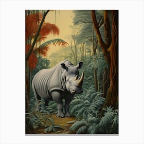 Rhino In The Trees At Sunset Realistic Illustration 2 Canvas Print