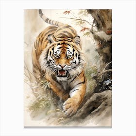 Tiger Art In Chinese Brush Painting Style 4 Canvas Print
