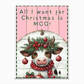 Pink Cute Christmas Cow Canvas Print