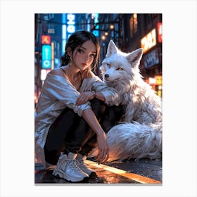 Fox And Girl Canvas Print