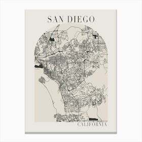 San Diego California Boho Minimal Arch Full Beige Color Street Map Canvas Print