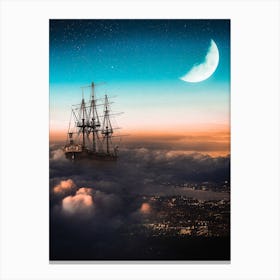 Magic Vessel Sailing Over The City Canvas Print