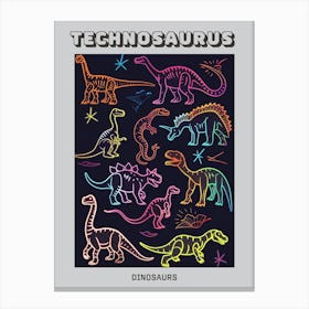 Dinosaur Neon Pattern Poster Canvas Print