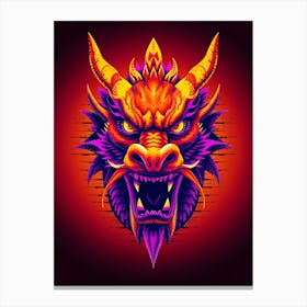 Dragon Head in Orange and Lila Glow - Pixel Style Canvas Print