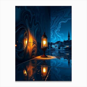 City and Lantern At Night Canvas Print