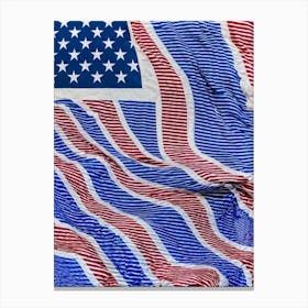 American Flag Unfurling In The Breeze Colors Transitioning From Rippled White At The Top To Rippled Canvas Print