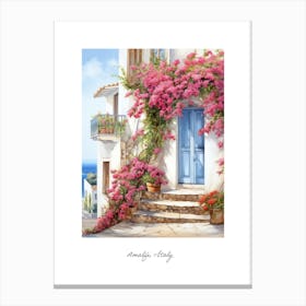 Amalfi, Italy   Mediterranean Doors Watercolour Painting 4 Poster Canvas Print