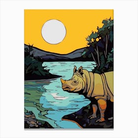 Rhino Sunset Portrait 3 Canvas Print