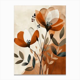 Flowers In Beige, Brown And White Tones, Using Simple Shapes In A Minimalist And Elegant 18 Canvas Print