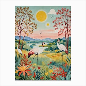 Cranes In The Meadow Canvas Print