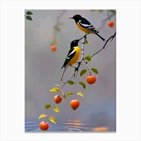 Two Birds Perched On A Branch Canvas Print