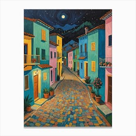 Colourful Village Cobblestone Street Canvas Print