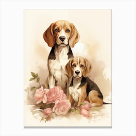 Beagles And Roses Canvas Print