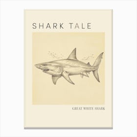 Great White Shark Vintage Illustration 2 Poster Canvas Print