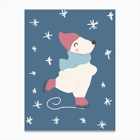 Polar Bear Ice Skating Canvas Print