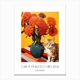 Cats & Flowers Collection Carnation Flower Vase And A Cat, A Painting In The Style Of Matisse 0 Canvas Print