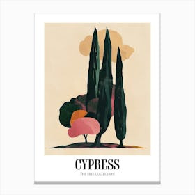 Cypress Tree Colourful Illustration 1 Poster Canvas Print