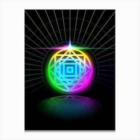 Neon Geometric Glyph in Candy Blue and Pink with Rainbow Sparkle on Black n.0047 Canvas Print