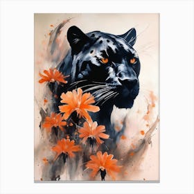 Panther Abstract Orange Flowers Painting (24) Canvas Print