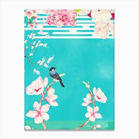 Teal Aqua Chinoiserie birds and flowers art Canvas Print