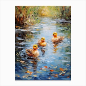Ducklings Swimming In The River Impressionism 2 Canvas Print