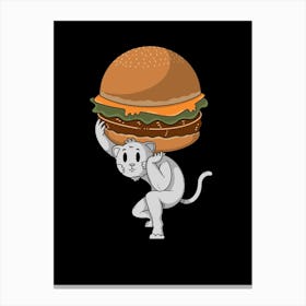 Catlas Holding A Giant Burger Canvas Print