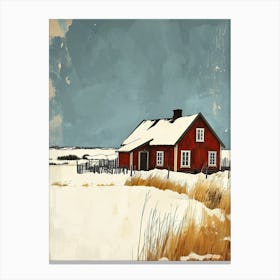 Red House In The Snow, Sweden Canvas Print