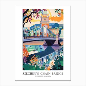 Szechenyi Chain Bridge, Budapest, Hungary, Colourful 3 Canvas Print