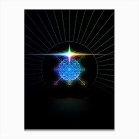 Neon Geometric Glyph in Candy Blue and Pink with Rainbow Sparkle on Black n.0162 Canvas Print