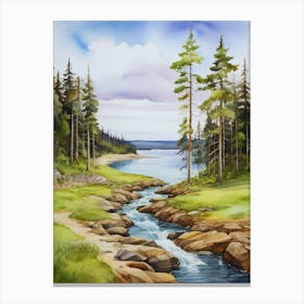 Watercolour Of A Stream Canvas Print