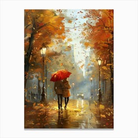 Autumn Couple Walking In The Rain Canvas Print