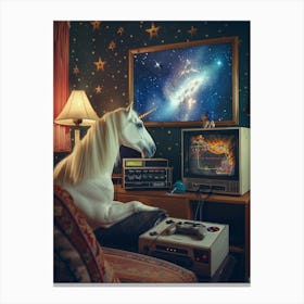 Retro Unicorn In Space Playing Galaxy Video Games 2 Canvas Print