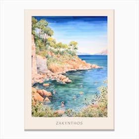 Swimming In Zakynthos Greece 3 Watercolour Poster Canvas Print