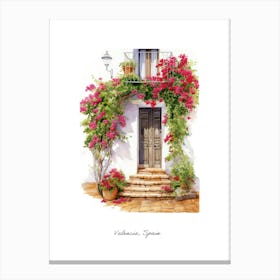 Valencia, Spain   Mediterranean Doors Watercolour Painting 4 Poster Canvas Print