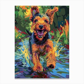 Dog Running In Water Canvas Print