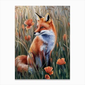 Fox In The Field Canvas Print