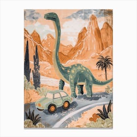 Dinosaur & A Car Muted Pastels 2 Canvas Print